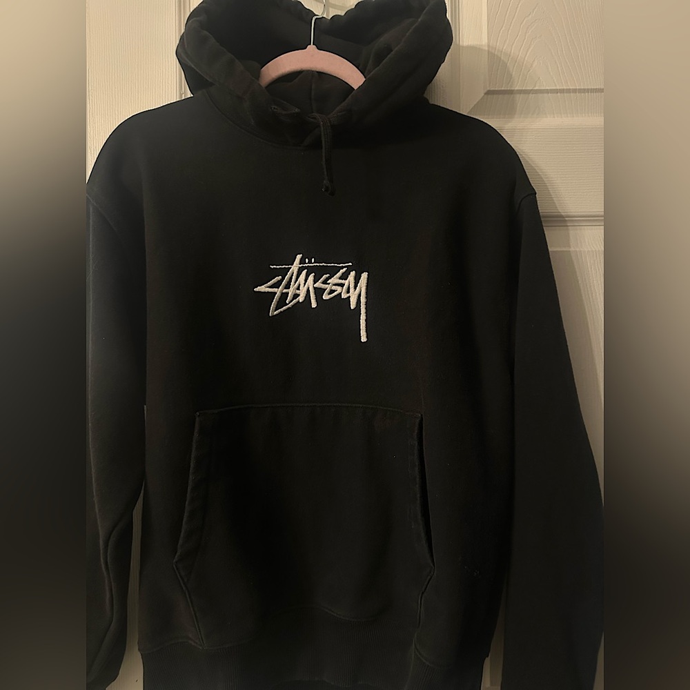 stussy basic embroidered hoodie black (authentic)